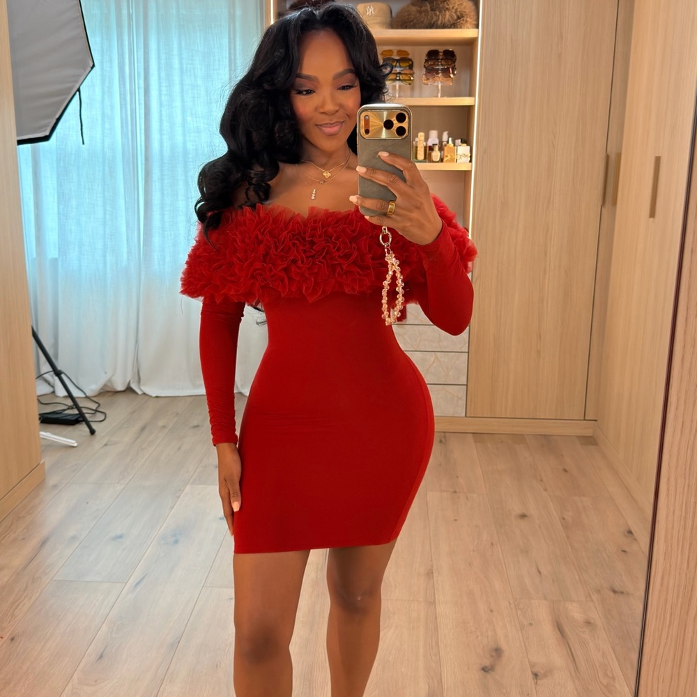 Naked Wardrobe Vibrant Red Long Sleeve Dress
